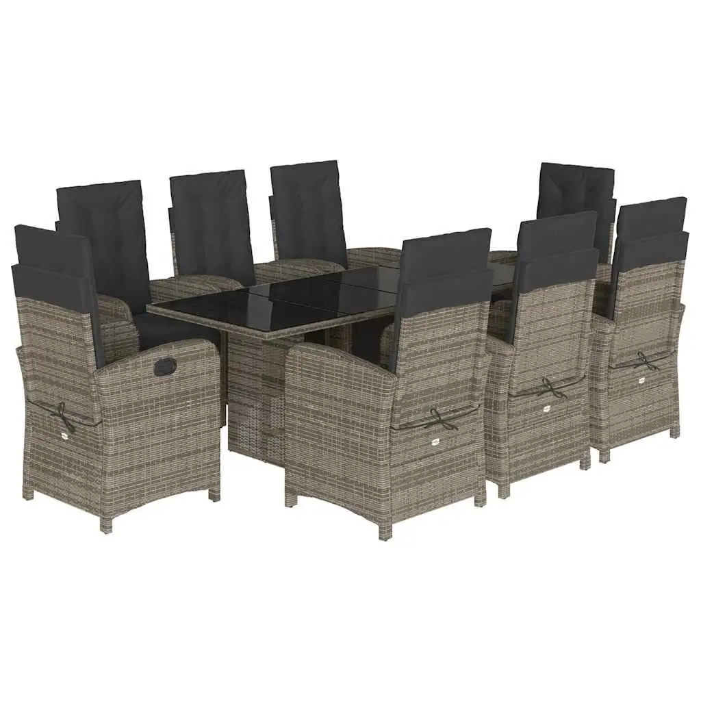 9 Piece Grey Garden Dining Set with Cushions