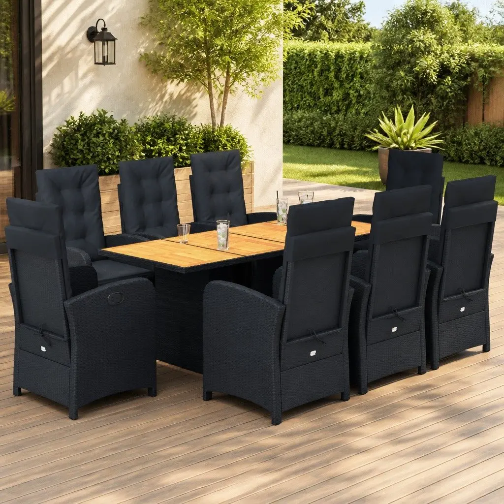 9 Piece Black Outdoor Dining Set with Cushions