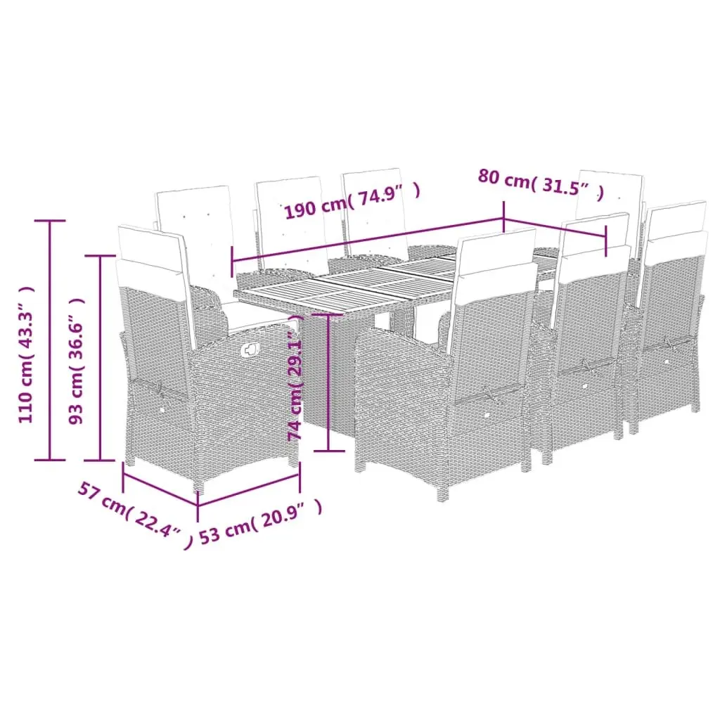 9 Piece Black Outdoor Dining Set with Cushions