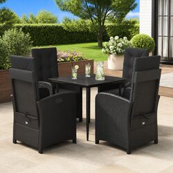 Durable 5 Piece Black Poly Rattan Garden Dining Set