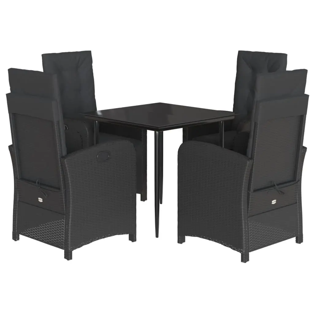 5 Piece Black Poly Rattan Garden Dining Set