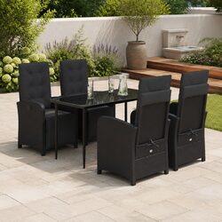 Sturdy 5 Piece Garden Dining Set in Black Poly Rattan