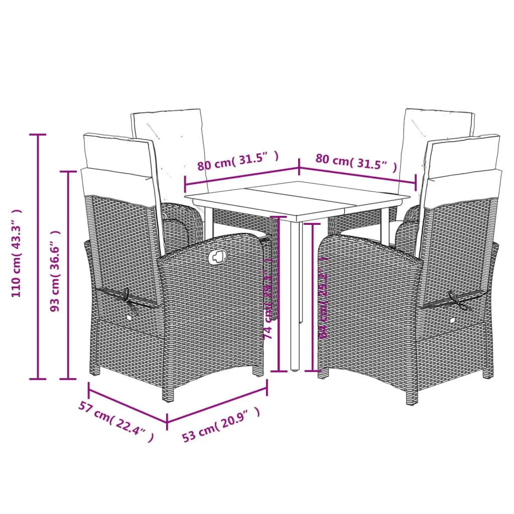 5 Piece Outdoor Dining Set with Black Poly Rattan