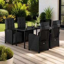 Black Poly Rattan 5 Piece Outdoor Dining Set with Cushions