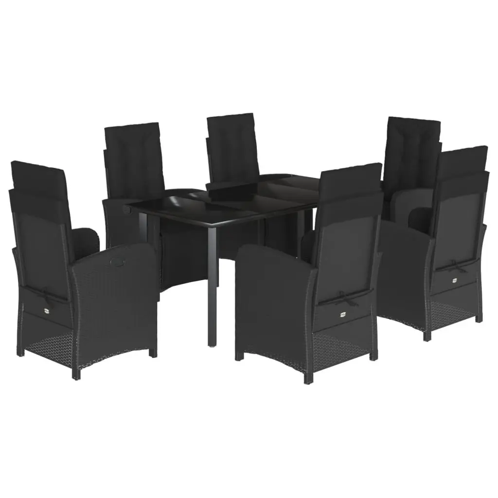 7 Piece Black Poly Rattan Garden Dining Set