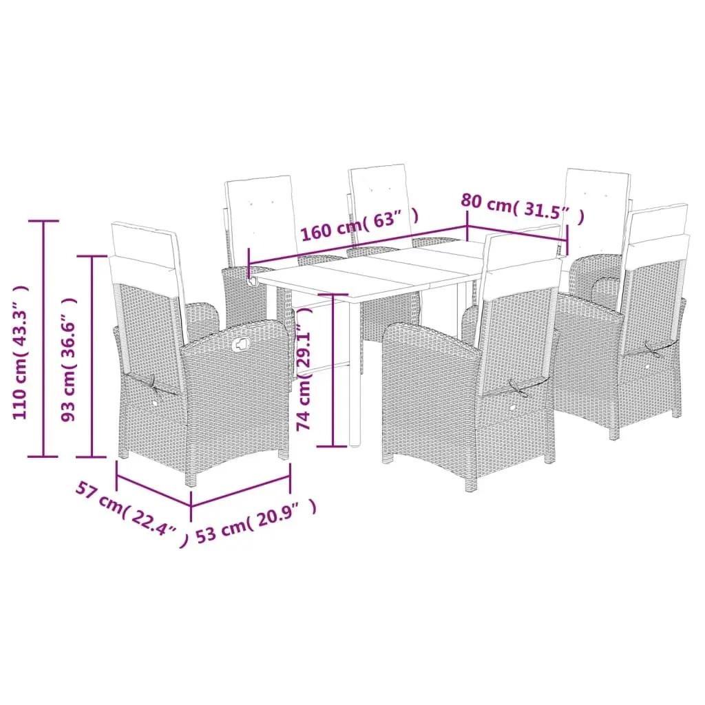 7 Piece Black Poly Rattan Garden Dining Set