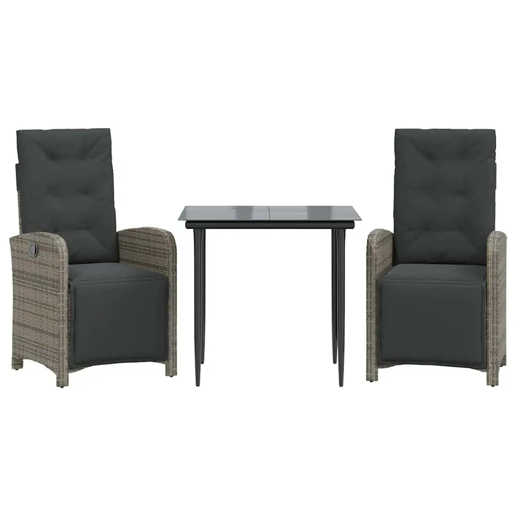Outdoor Bistro Set PE Rattan 3 Piece Grey with Cushions