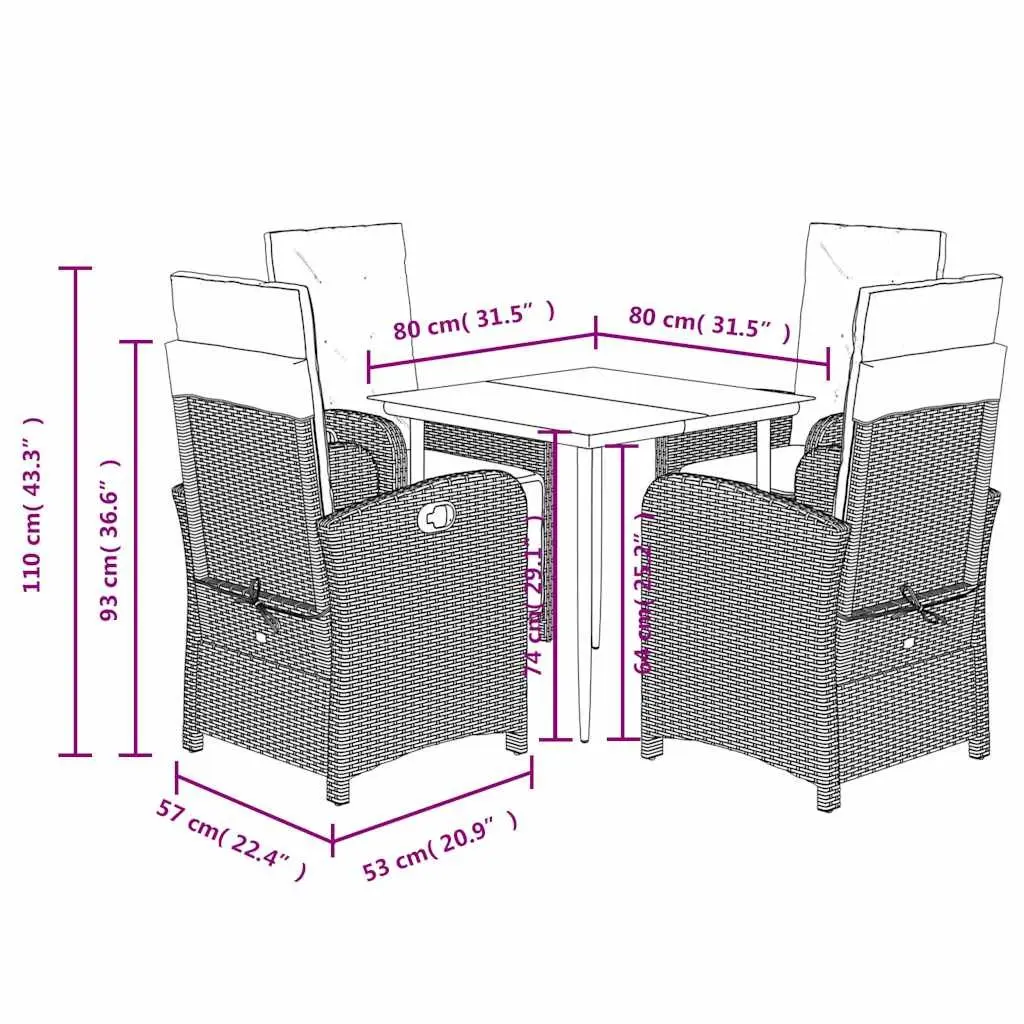 5 Piece Outdoor Dining Set with Cushions in Grey