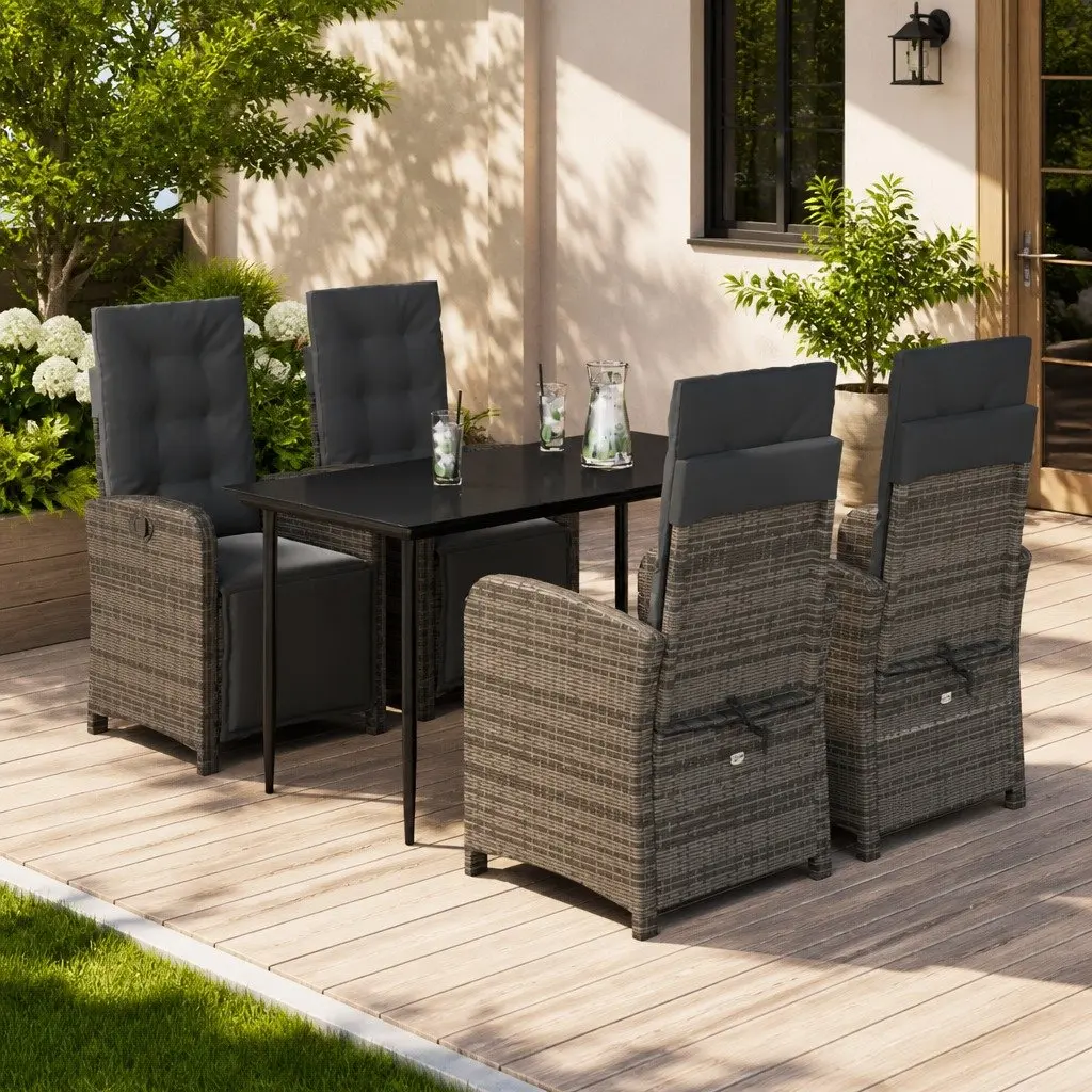 5-Piece Outdoor Dining Set in Grey Poly Rattan