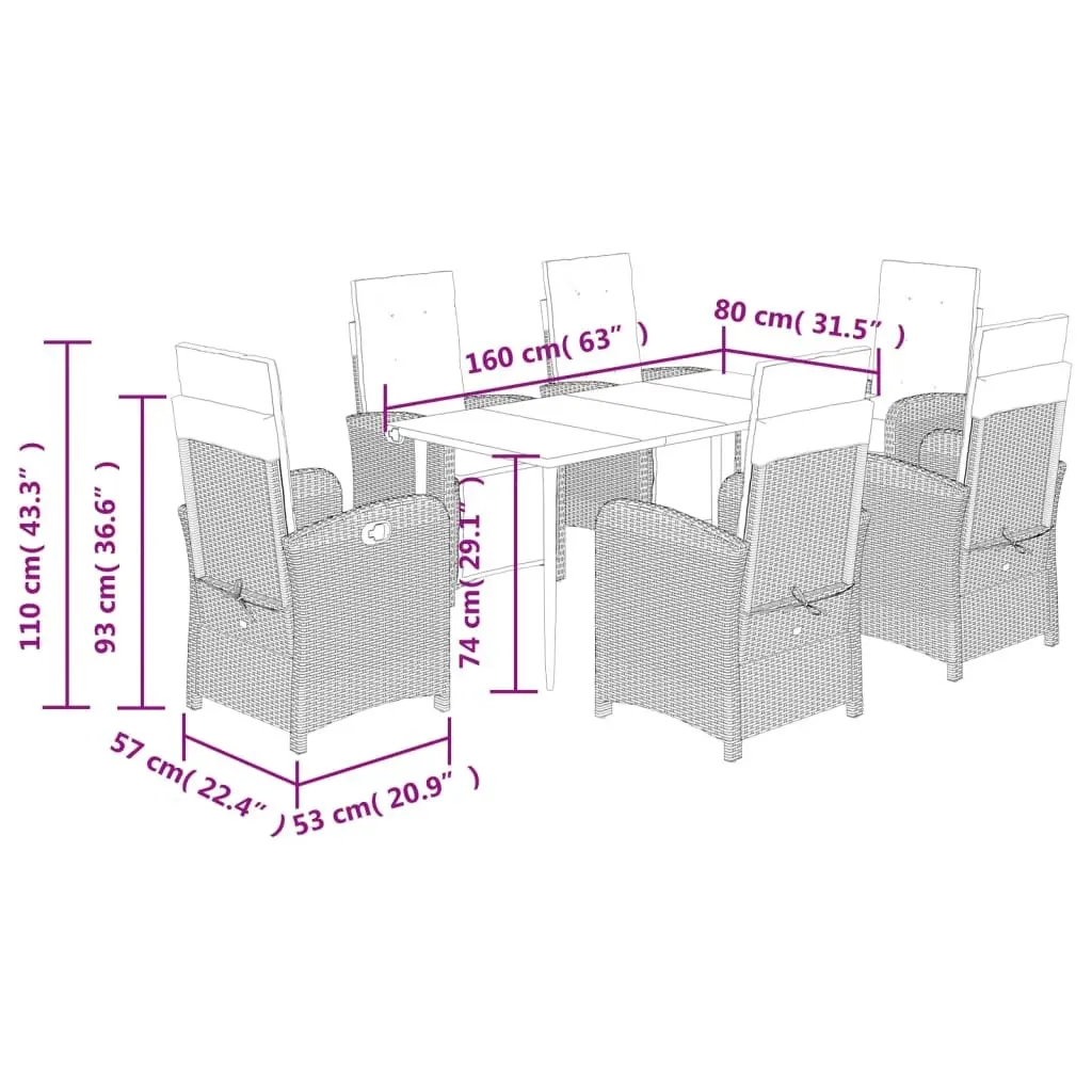 Grey 7 Piece Outdoor Dining Set with Cushions