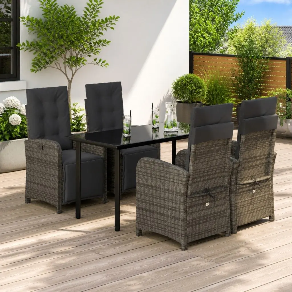 5 Piece Grey Poly Rattan Outdoor Dining Set