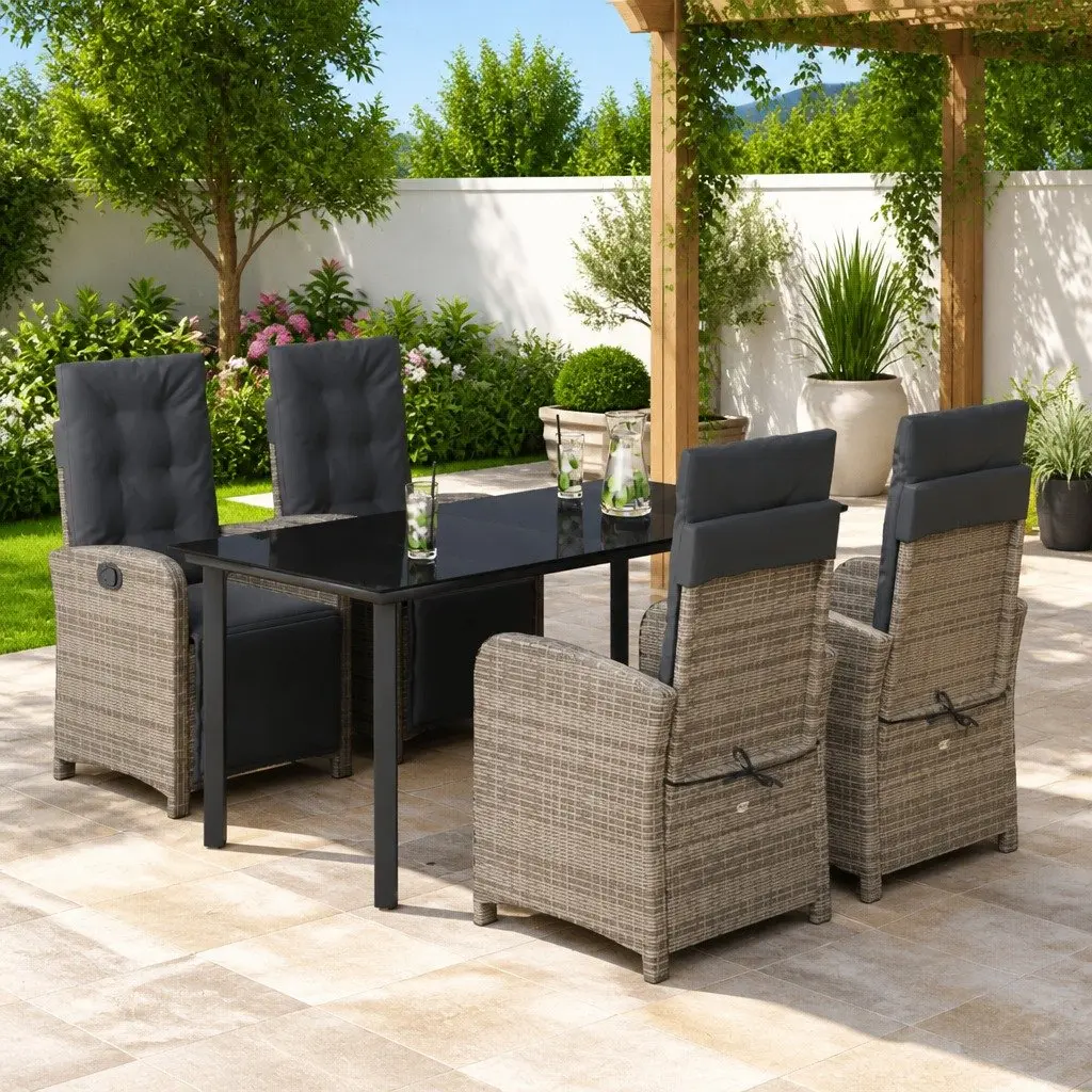 Grey Poly Rattan Outdoor Dining Set 5 Piece with Cushions