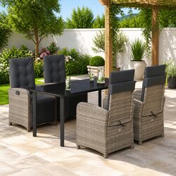 Grey Poly Rattan Outdoor Dining Set 5 Piece with Cushions