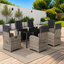7 Piece Grey Poly Rattan Outdoor Dining Set with Cushions
