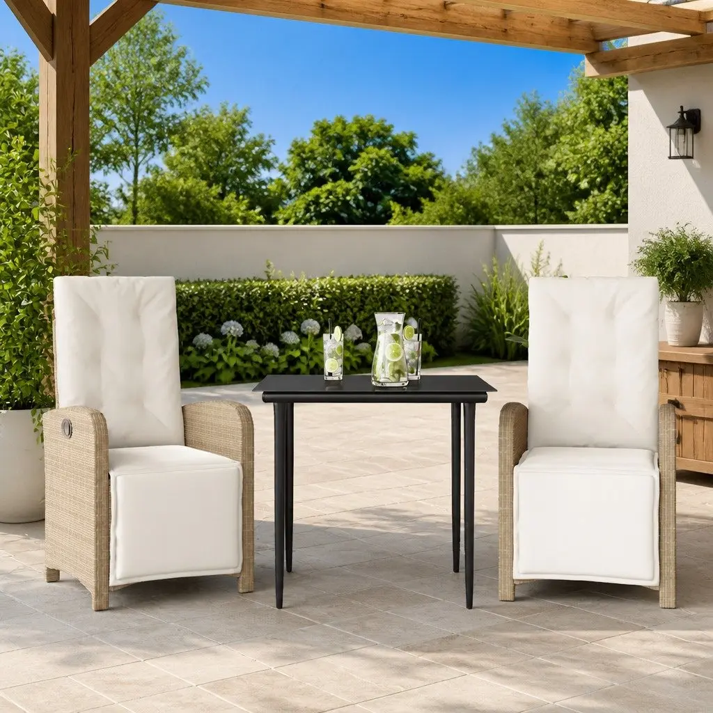 3 Piece Bistro Set Poly Rattan Beige Outdoor Garden Furniture with Cushions