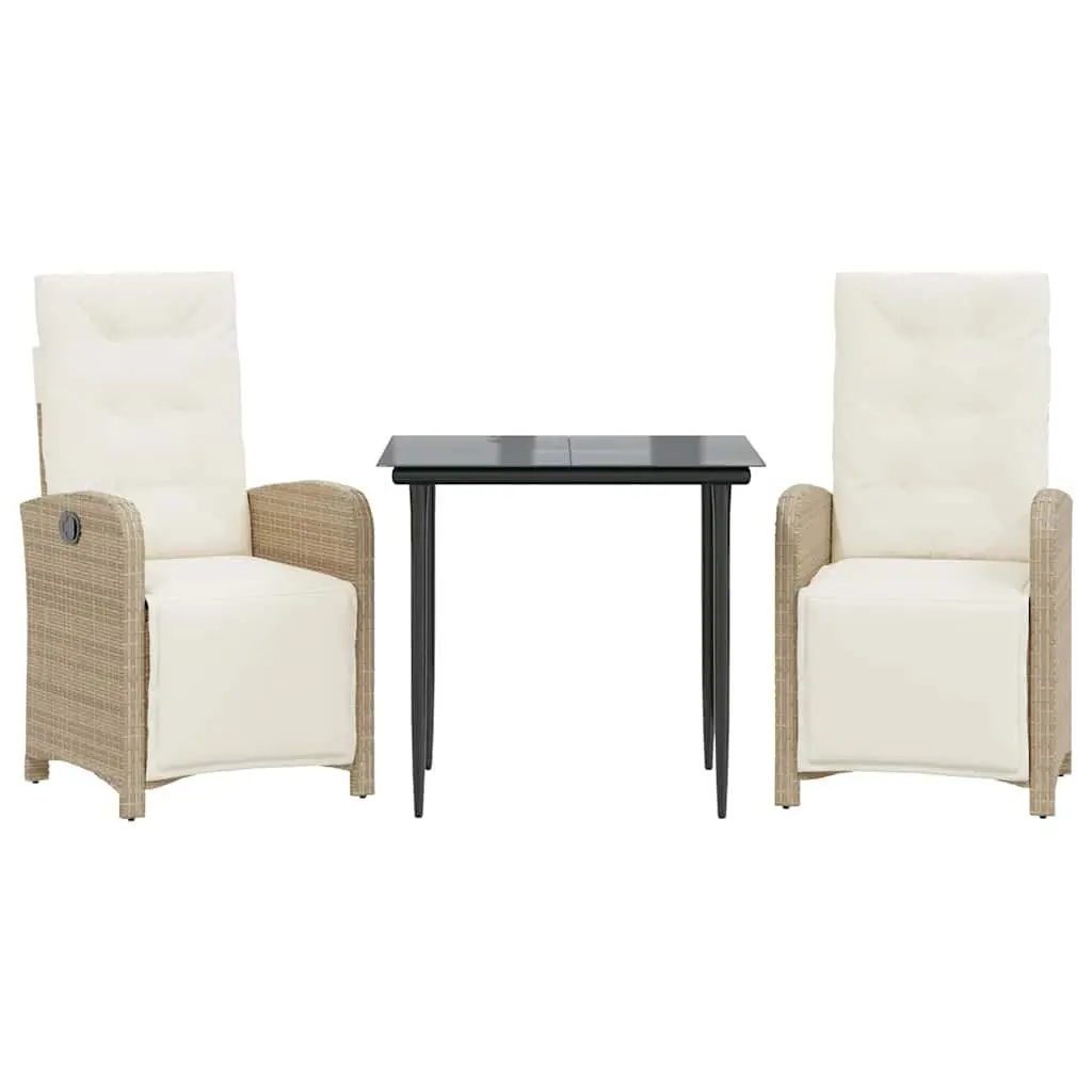 3 Piece Bistro Set Poly Rattan Beige Outdoor Garden Furniture with Cushions