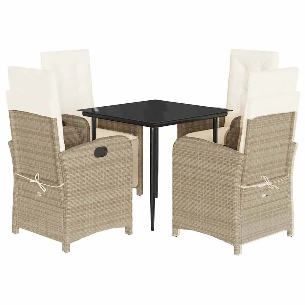 Garden Dining Set PE Rattan 5 Piece Outdoor Furniture Beige with Cushions