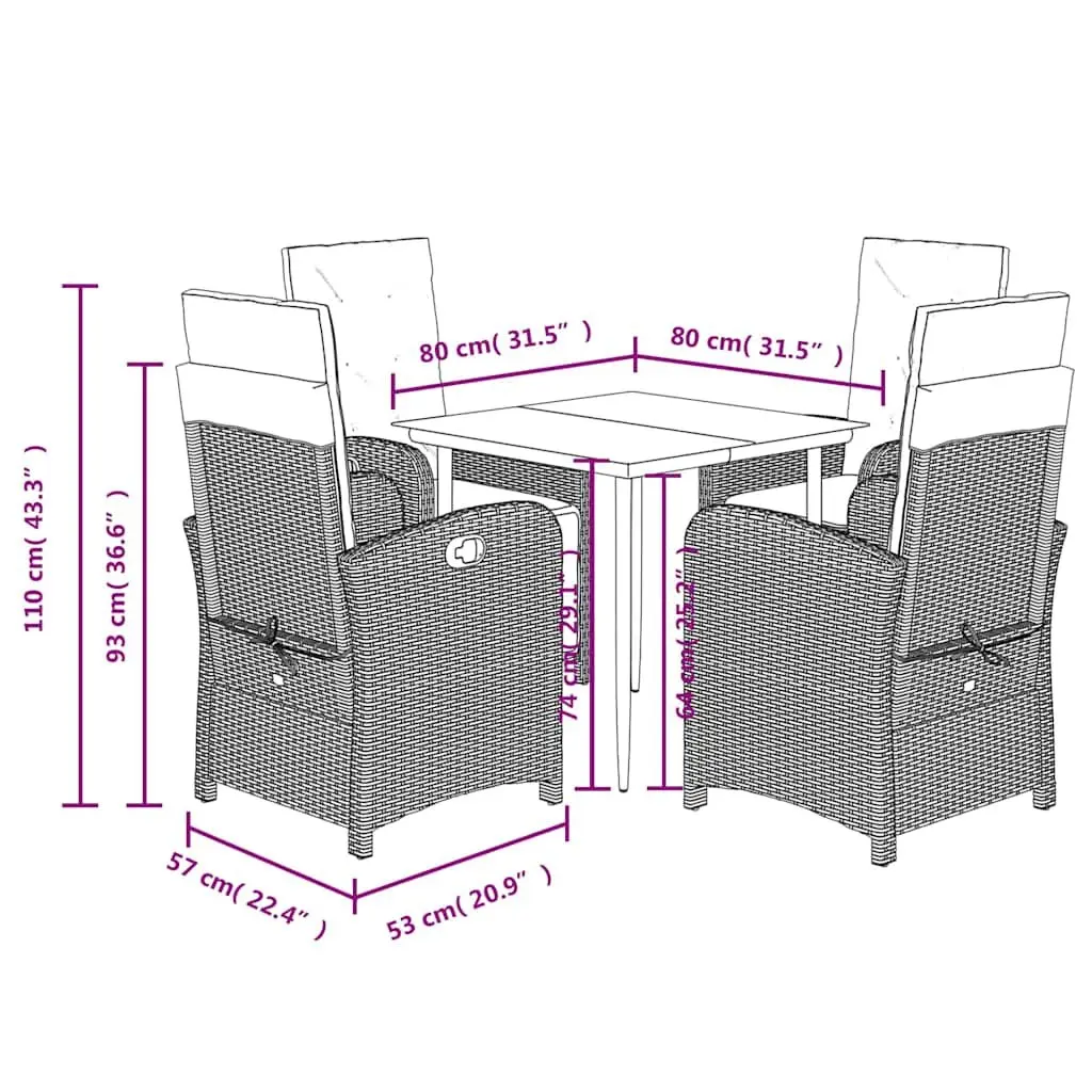 Garden Dining Set PE Rattan 5 Piece Outdoor Furniture Beige with Cushions