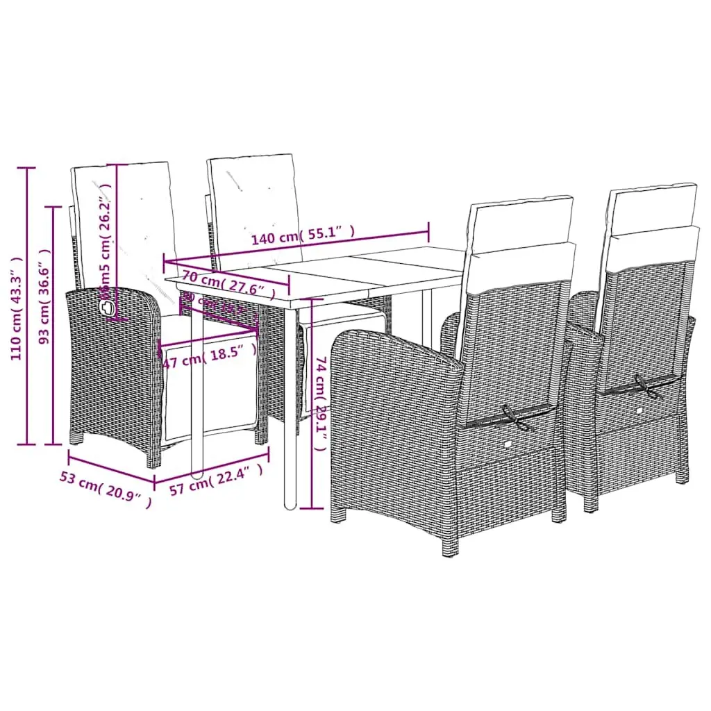 5-Piece Outdoor Dining Set with Durable Poly Rattan