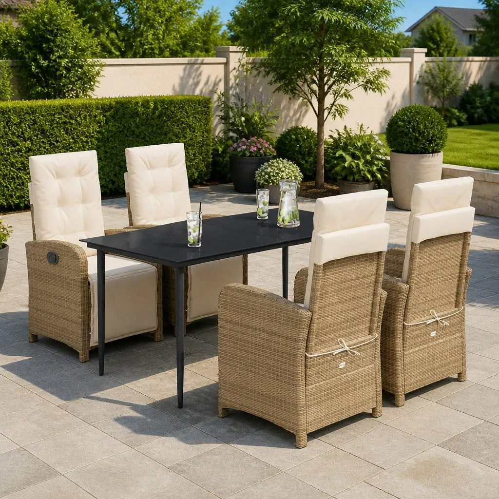 Garden Dining Set 5 Piece Outdoor Furniture Poly Rattan Adjustable Beige