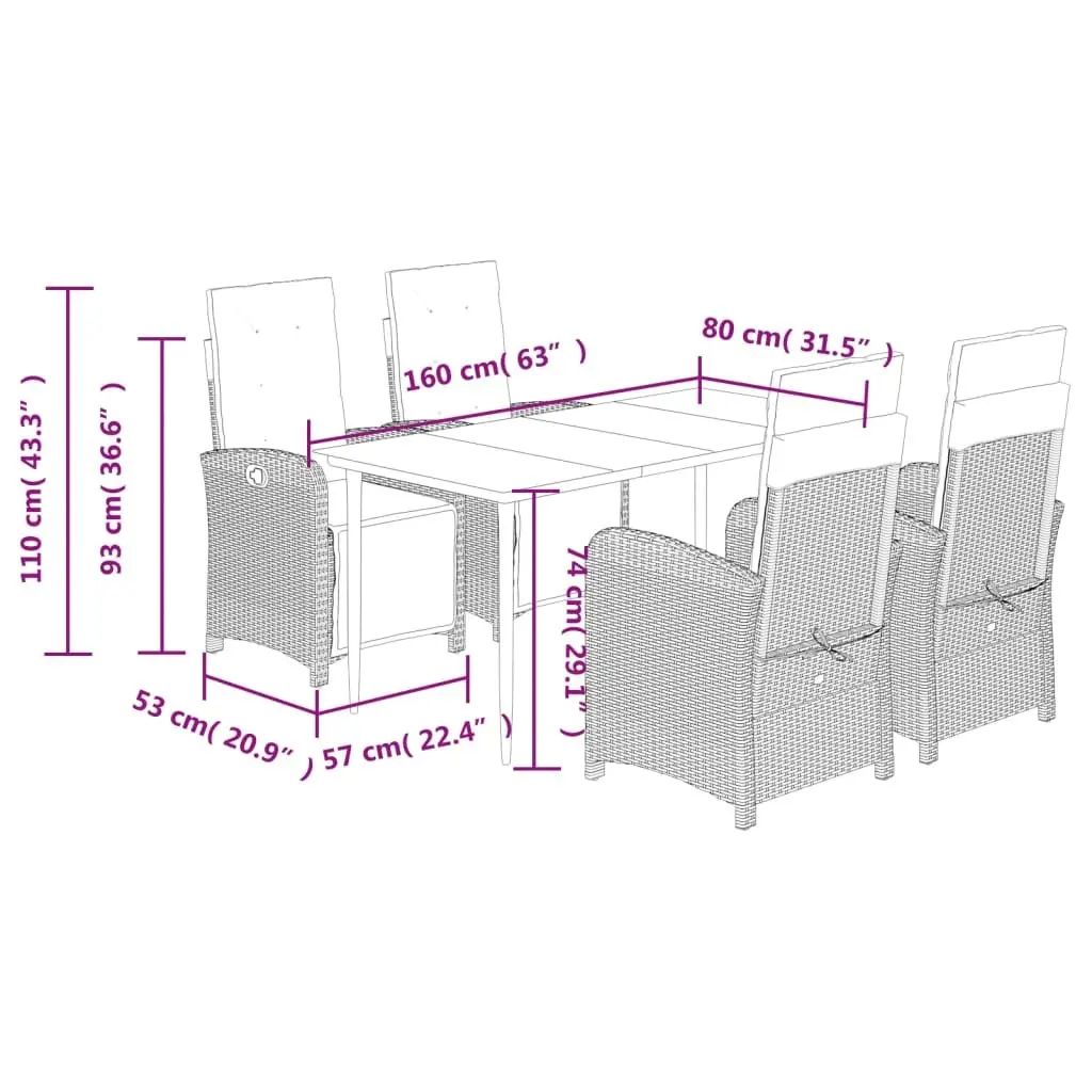 Garden Dining Set 5 Piece Outdoor Furniture Poly Rattan Adjustable Beige