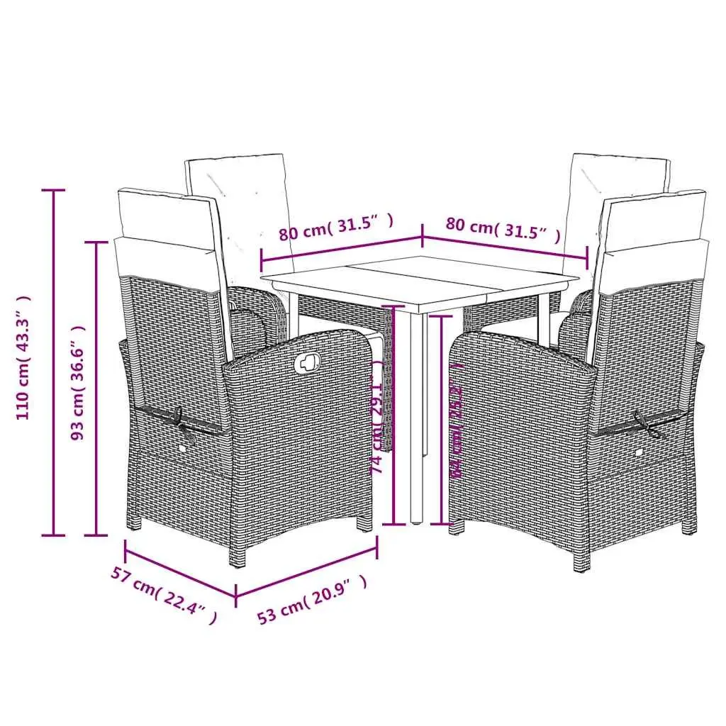 5 Piece Outdoor Dining Set with Cushions Beige