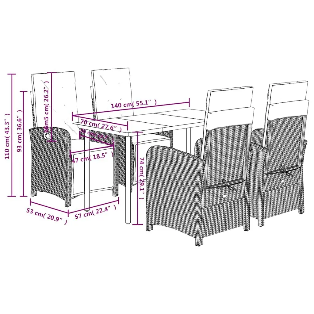 Garden Dining Set PE Poly Rattan 5 Piece Outdoor Furniture Beige