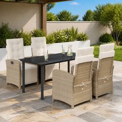 Durable 5 Piece Garden Dining Set with Beige Cushions