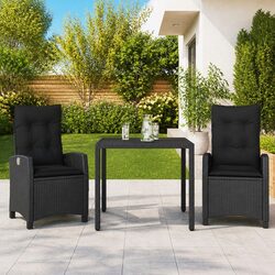 Durable 3-Piece Black Poly Rattan Garden Dining Set