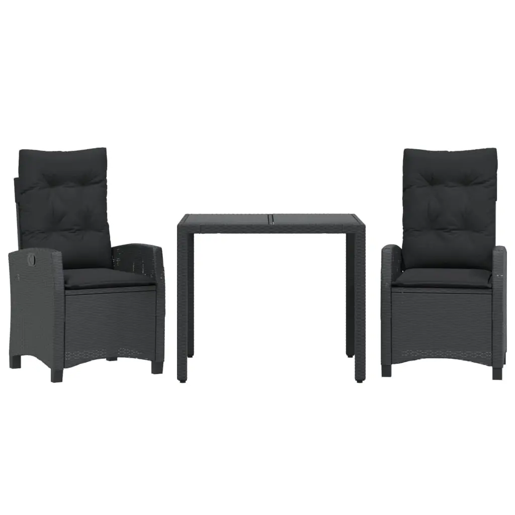 3-Piece Black Poly Rattan Garden Dining Set