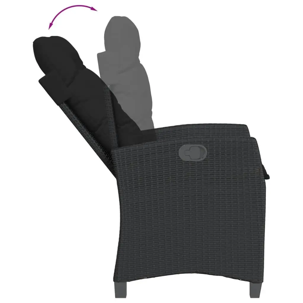 3-Piece Black Poly Rattan Garden Dining Set