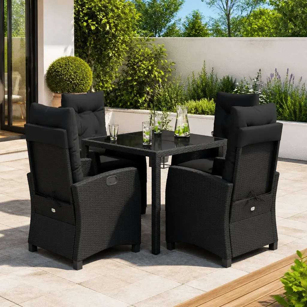 5 Piece Outdoor Dining Set with Cushions in Black