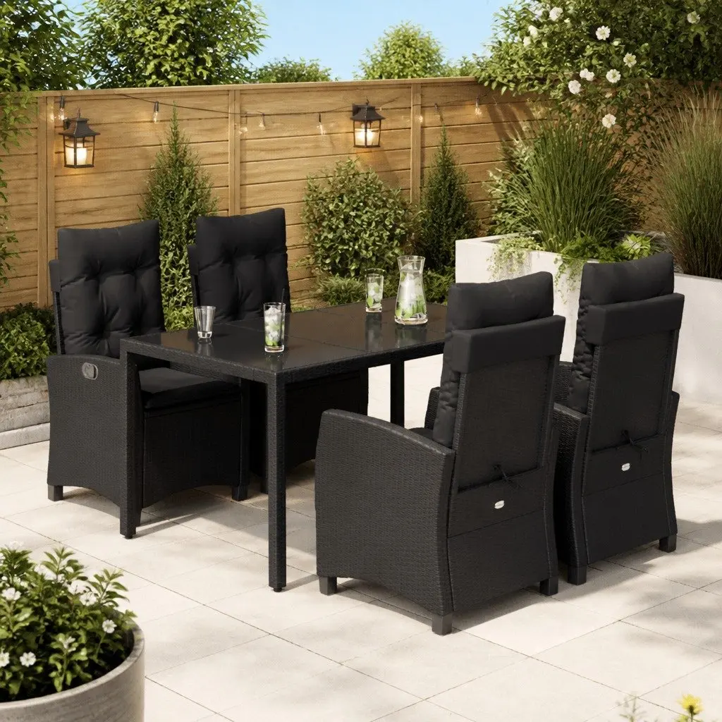 5 Piece Outdoor Dining Set with Black Poly Rattan