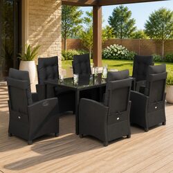 Premium 7-Piece Outdoor Dining Set in Black Poly Rattan