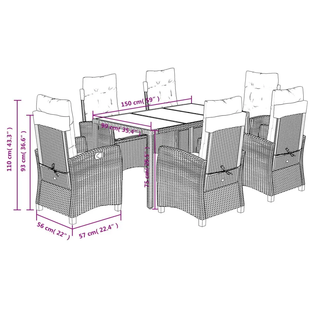 Garden Dining Set PE Rattan 7 Piece Outdoor Patio Furniture Black Table Chairs