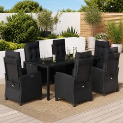 Premium 7 Piece Black Poly Rattan Outdoor Dining Set
