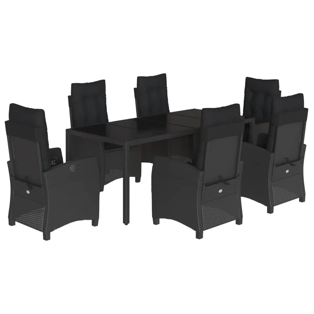 7 Piece Outdoor Garden Dining Set PE Rattan Black Cushions