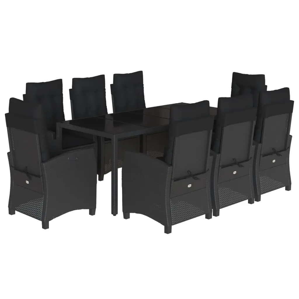 9 Piece Outdoor Dining Set with Black Poly Rattan Chairs