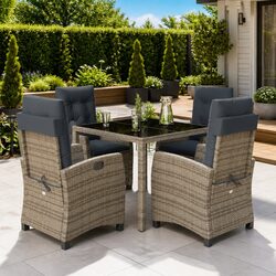 5-Piece Outdoor Dining Set with Cushions in Grey Rattan