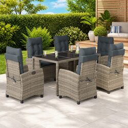Sturdy 7 Piece Outdoor Dining Set with Grey Poly Rattan