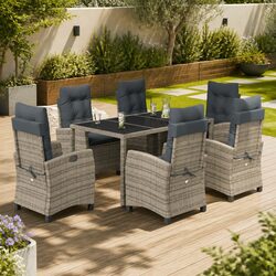 High-Quality 7 Piece Garden Dining Set with Grey Rattan
