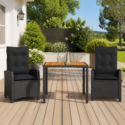Premium Black Rattan 3 Piece Outdoor Garden Dining Set