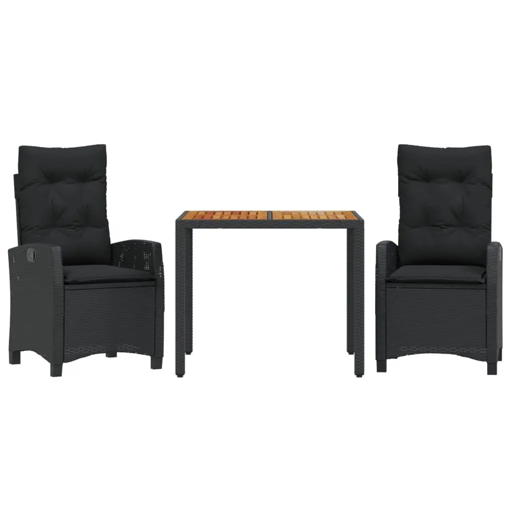 Black Rattan 3 Piece Outdoor Garden Dining Set
