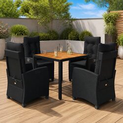 Premium 5 Piece Black Poly Rattan Outdoor Dining Set