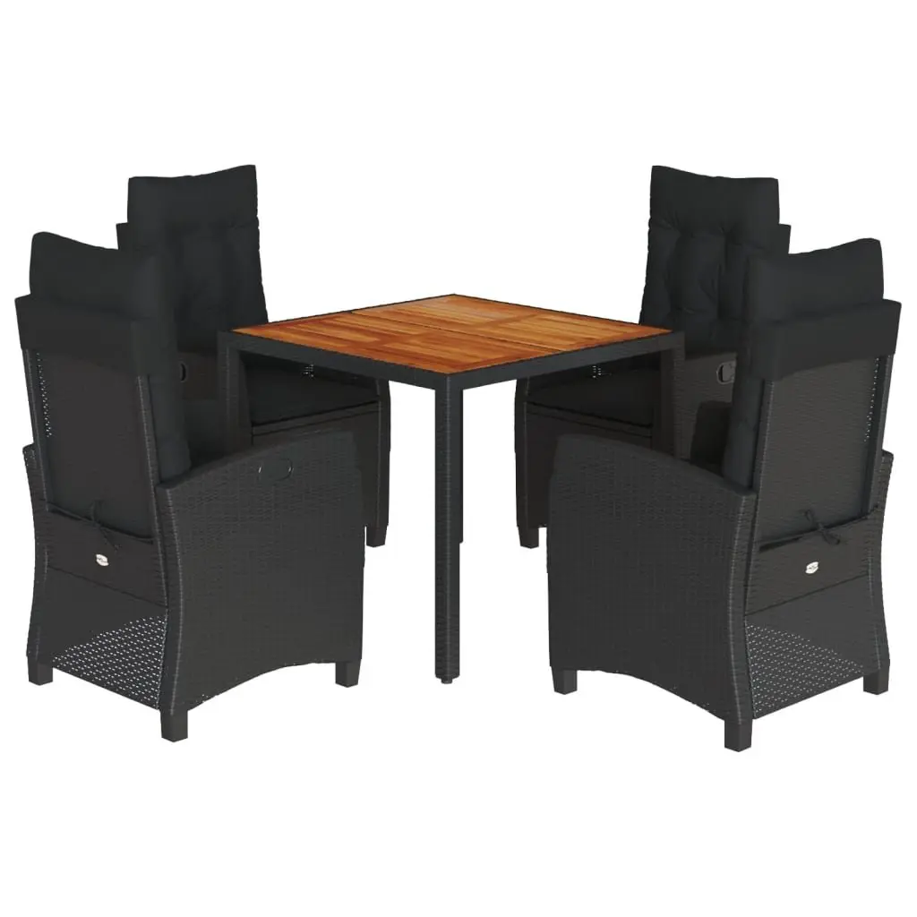 Outdoor Dining Set PE Rattan 5 Piece Black with Cushions