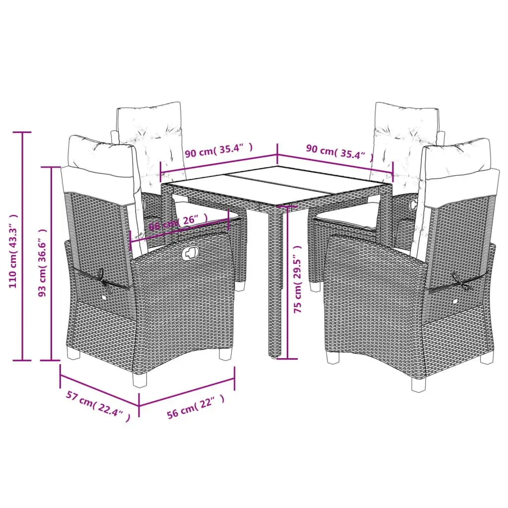 Outdoor Dining Set PE Rattan 5 Piece Black with Cushions
