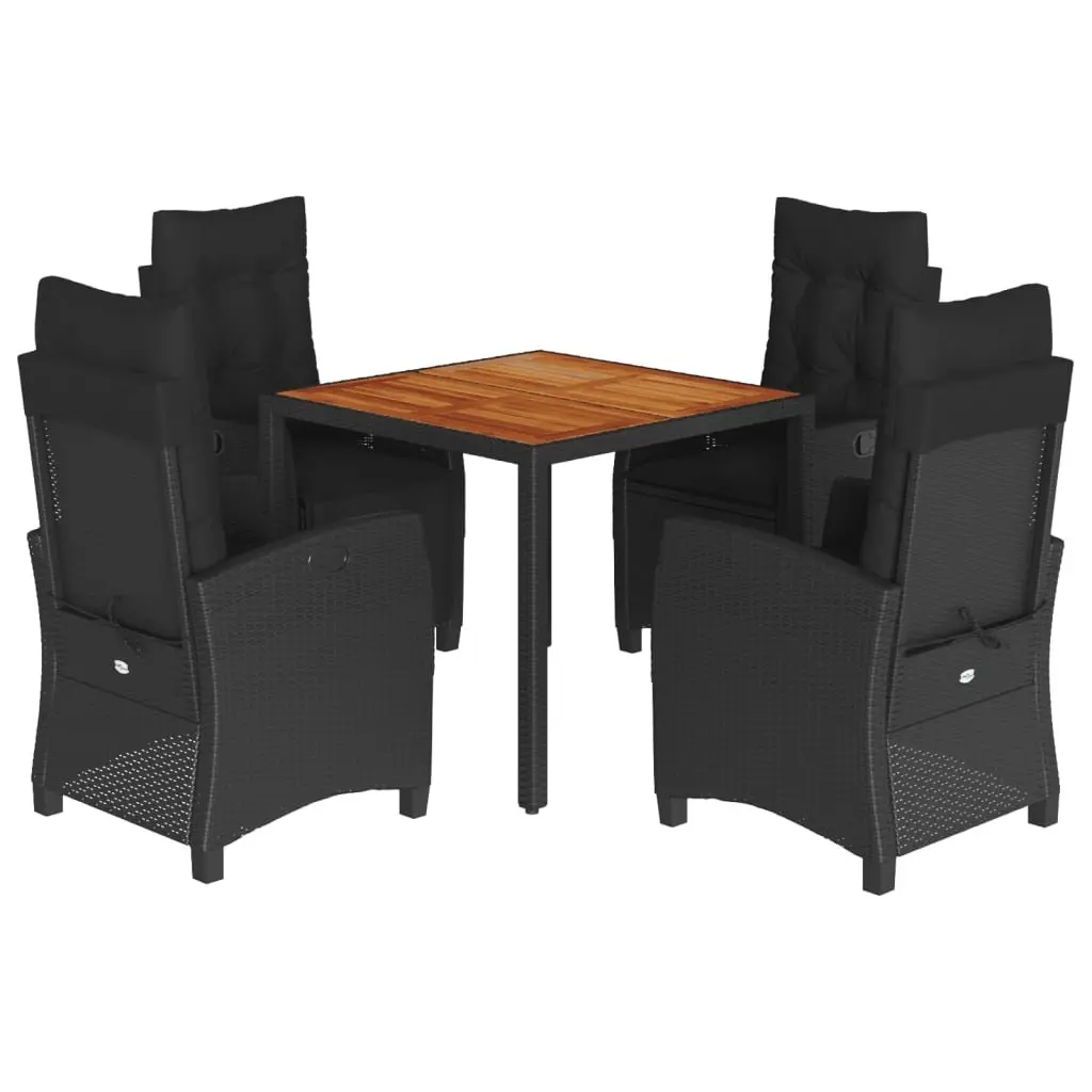 Garden Dining Set PE Rattan 5 Piece Outdoor Furniture Black with Cushions