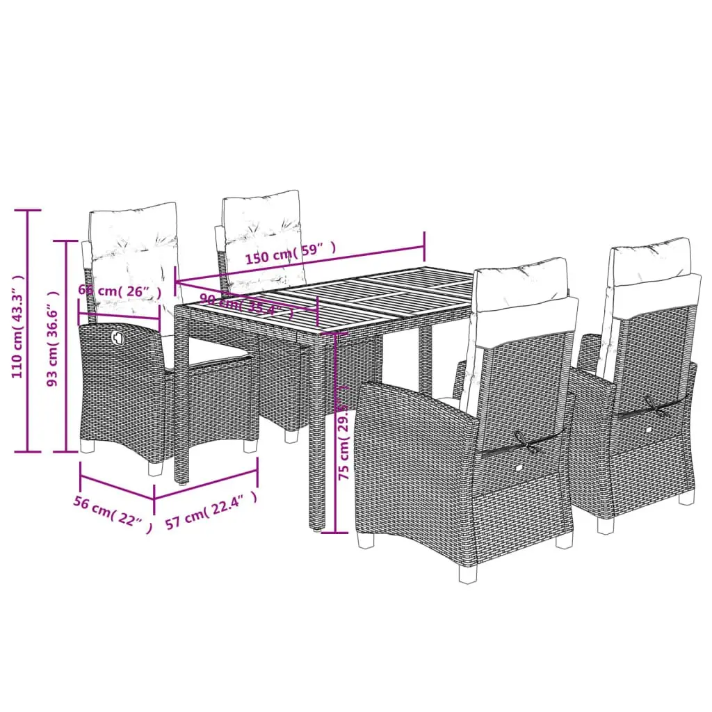 5 Piece Garden Furniture Set with PE Rattan & Acacia Table