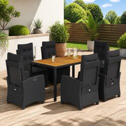 7 Piece Outdoor Dining Set with Black PE Rattan Chairs