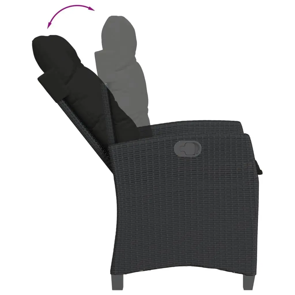 Outdoor Dining Set 7 Piece Black Poly Rattan Garden Furniture with Cushions